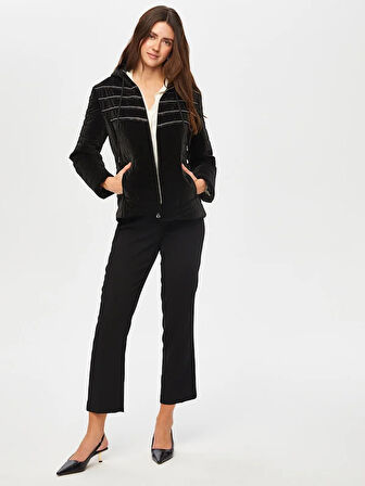 Zincir Şerit Detaylı Kadife Görünümlü Kapitone Mont 005