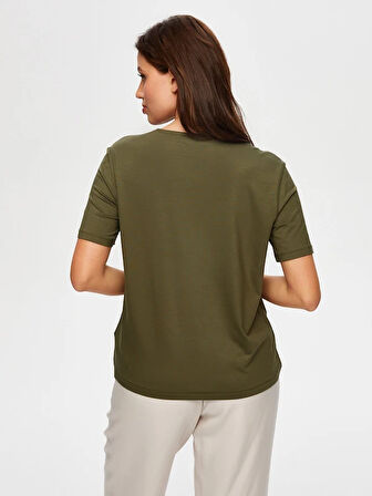 Gold Trok Taş Detaylı V Yaka Kısa Kol T-Shirt S25TSH069