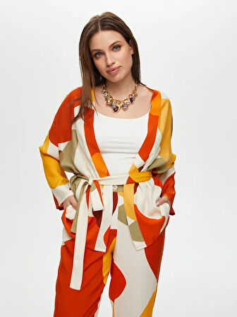 Geometrik Soyut Desen Kimono S25KMN001