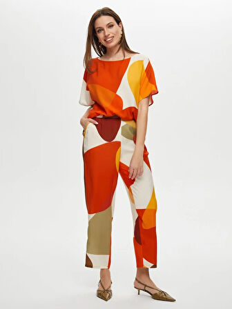 Geometrik Soyut Desen Comfort Fit Viskon Pantolon S25PNT020