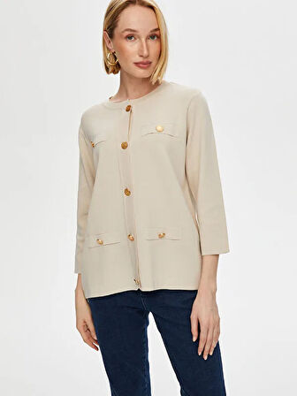 Gold Düğme Detaylı Triko Ceket Hırka S25TRH009