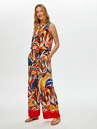Eteği Sulu Soyut Desen Wide Leg Fit Pantolon S25PNT031