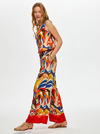 Eteği Sulu Soyut Desen Wide Leg Fit Pantolon S25PNT031