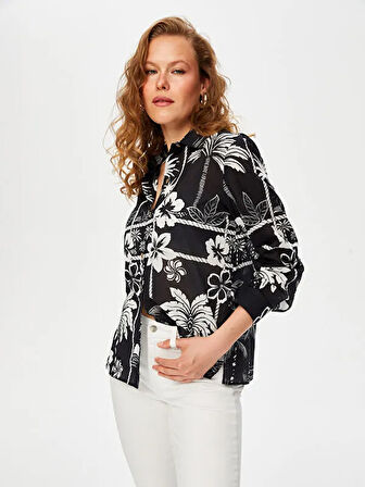 Monochrome Çiçek Desen Pamuk Vual Gömlek S25GML054