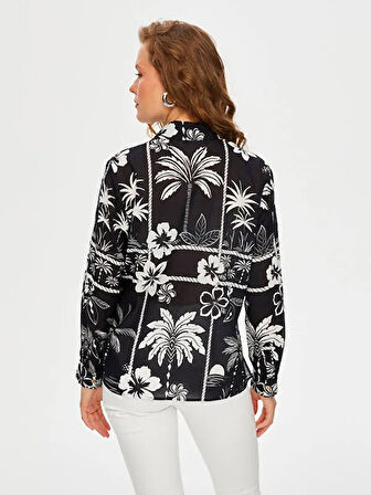 Monochrome Çiçek Desen Pamuk Vual Gömlek S25GML054