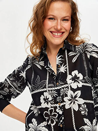 Monochrome Çiçek Desen Pamuk Vual Gömlek S25GML054