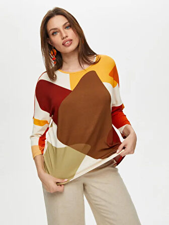 Geometrik Soyut Desen Yuvarlak Yaka 3/4 Kol T-Shirt S25TSH095