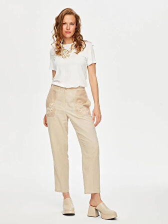 Kordone Nakış Garnili File Detaylı Comfort Fit Pantolon S25PNT030