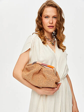 Renkli Saplı El Örgüsü Clutch Çanta S25CNT012