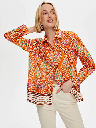 Eteği Sulu Çiçek Desen Pamuk Vual Gömlek S25GML052