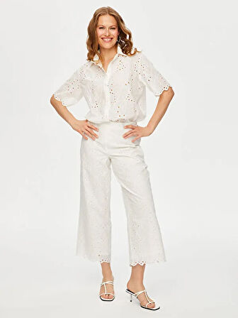 Resort Brode Nakış İşli Yanı Yırtmaçlı Wide Leg Fit Caprii S25CPR017