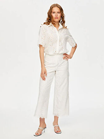 Resort Brode Nakış İşli Yanı Yırtmaçlı Wide Leg Fit Caprii S25CPR017