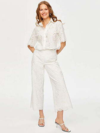 Resort Brode Nakış İşli Yanı Yırtmaçlı Wide Leg Fit Caprii S25CPR017