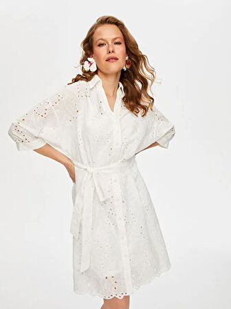 Resort Parçalı Etekli Kolsuz Brode Nakış İşli Elbise S25ELB047