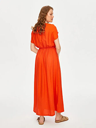 Resort Saç Örgüsü Kordon Detaylı Viskon Keten Kolsuz Elbise S25ELB049