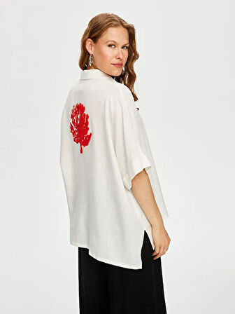 Resort Boncuk Nakış Detaylı Kısa Kol Viskon Gömlek S25GML047