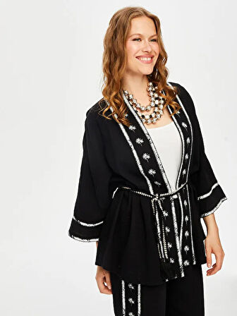 Resort Palmiye Baskılı Müslin Kimono S25KMN006