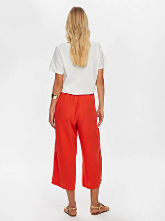 Resort Delik İşi Nakış Detaylı Viskon Keten Wide Leg Fit Pantolon S25PNT046