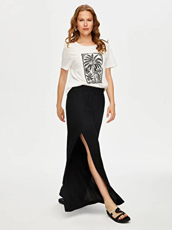 Resort Önü Yırtmaç Detaylı Viskon Keten Wide Leg Fit Pantolon S25PNT047