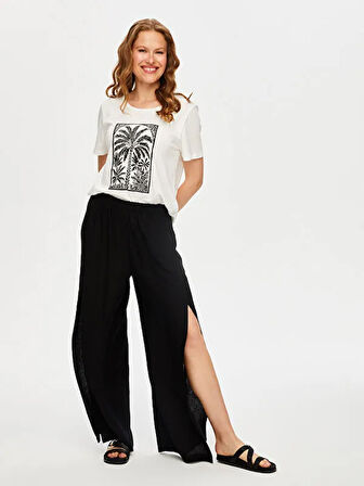 Resort Önü Yırtmaç Detaylı Viskon Keten Wide Leg Fit Pantolon S25PNT047