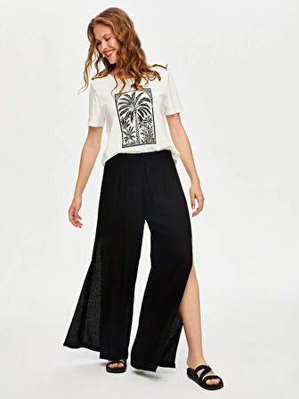 Resort Önü Yırtmaç Detaylı Viskon Keten Wide Leg Fit Pantolon S25PNT047