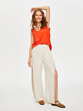 Resort Önü Yırtmaç Detaylı Viskon Keten Wide Leg Fit Pantolon S25PNT047