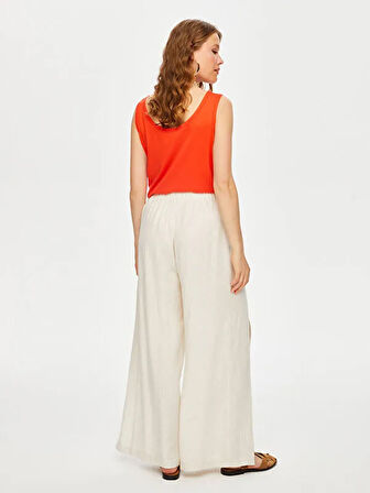 Resort Önü Yırtmaç Detaylı Viskon Keten Wide Leg Fit Pantolon S25PNT047
