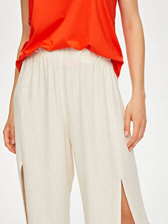 Resort Önü Yırtmaç Detaylı Viskon Keten Wide Leg Fit Pantolon S25PNT047