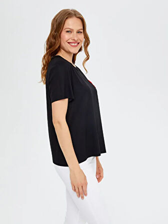 Resort Boncuk Aplike Detaylı Yuvarlak Yaka T-Shirt S25TSH112