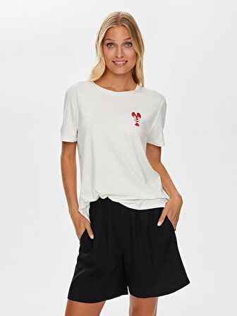 Resort Boncuk Aplike Detaylı Yuvarlak Yaka T-Shirt S25TSH112