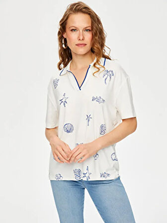 Resort Polo Yaka Balık Baskılı T-Shirt S25TSH113