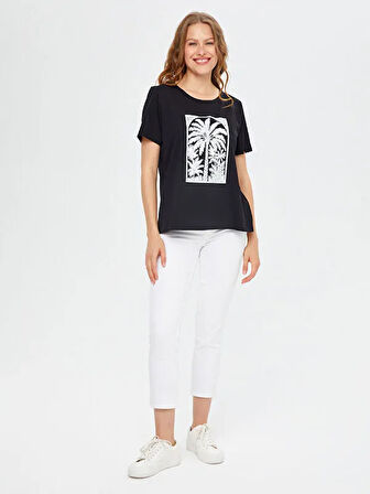 Resort Önü Palmiye Baskılı Yuvarlak Yaka T-Shirt S25TSH115