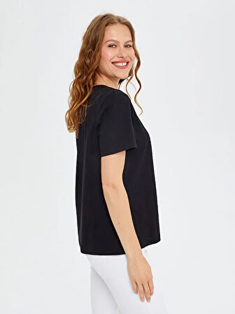 Resort Önü Palmiye Baskılı Yuvarlak Yaka T-Shirt S25TSH115