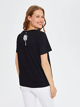 Resort Önü Palmiye Baskılı Yuvarlak Yaka T-Shirt S25TSH115