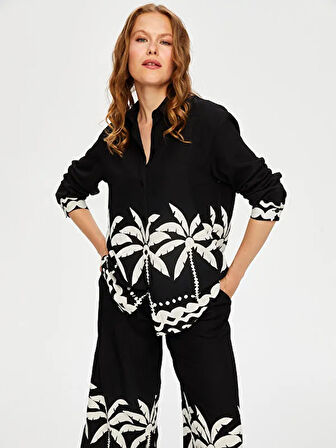 Resort Eteği Palmiye Desenli Monochrome Tunik S25TNK020