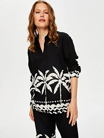 Resort Eteği Palmiye Desenli Monochrome Tunik S25TNK020