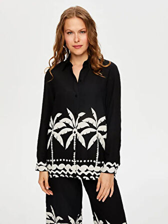 Resort Eteği Palmiye Desenli Monochrome Tunik S25TNK020