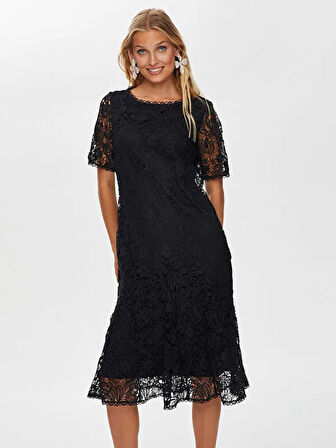 Dantel Mıdı Boy Kısa Kol Abiye Elbise W26ABY005