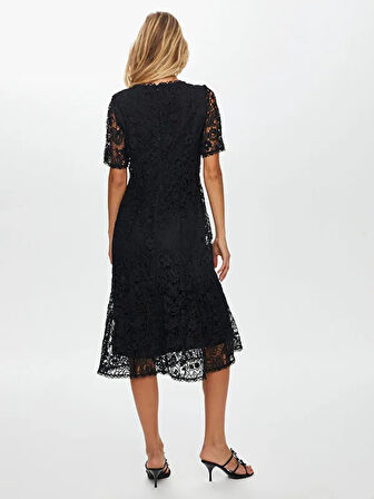 Dantel Mıdı Boy Kısa Kol Abiye Elbise W26ABY005