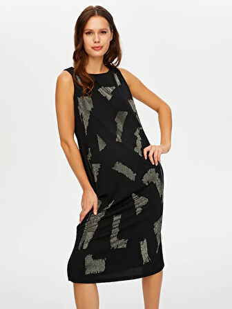 Önü Taş Baskı Detaylı Kolsuz Örme Abiye Elbise W26ABY011