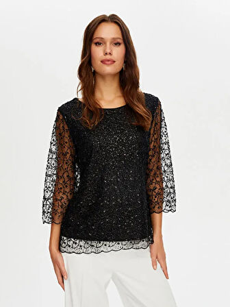 Boncuk İşli Kayık Yaka Abiye Bluz W26BLZ001