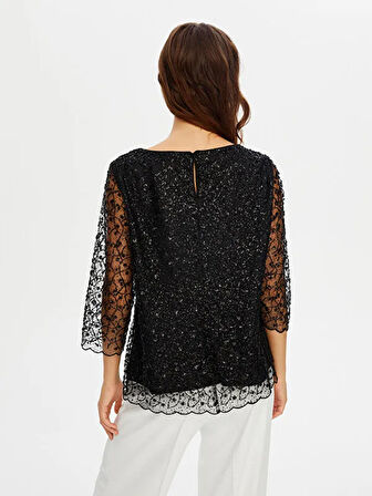 Boncuk İşli Kayık Yaka Abiye Bluz W26BLZ001