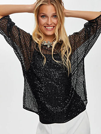 Payet İşli Rahat Form Abiye Bluz W26BLZ003