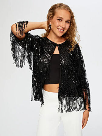 Saçaklı Payetli Abiye Ceket W26CKT001