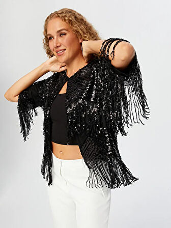 Saçaklı Payetli Abiye Ceket W26CKT001