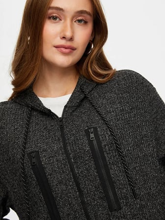 Fermuar Detaylı Kapüşon Waffle Örme Sweatshirt W26SWT005