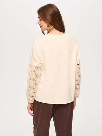 Kroşe Dantel Garnili Patch Detaylı Kaçık Yaka Sweatshırt S26SWT001