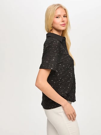 Polo Yaka Payetli Örme Bluz S26BLZ015