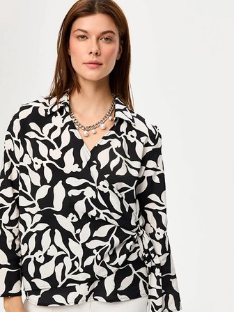 Monochrome Desen Beli Bağcık Detaylı Uzun Kol Bluz S26BLZ018