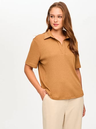 Taş Detaylı Polo Yaka Kısa Kol Örme Bluz S26BLZ037